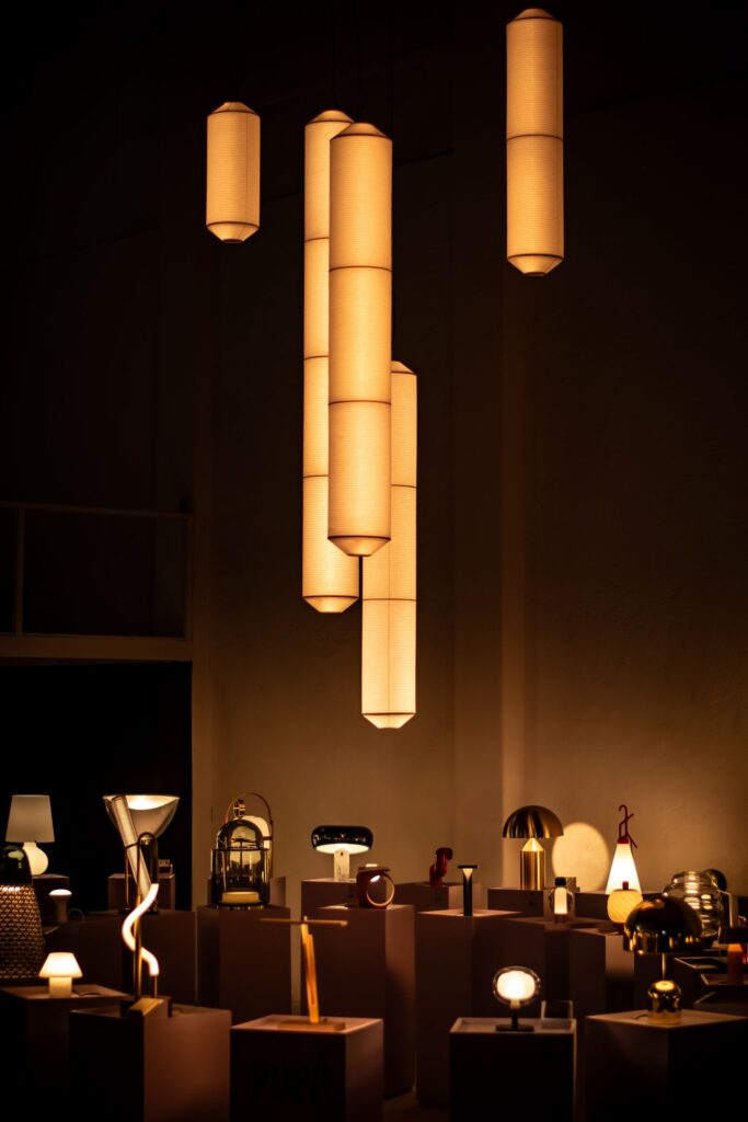 Lighting products on display