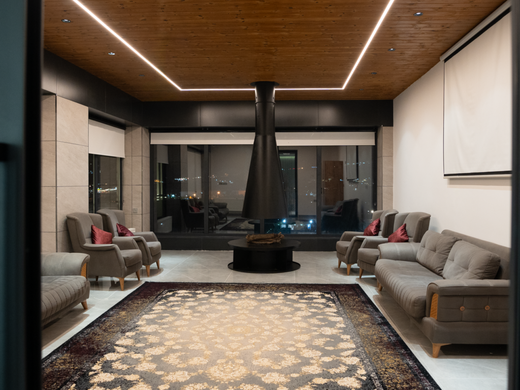 Luxury living room with hidden linear and cove lighting